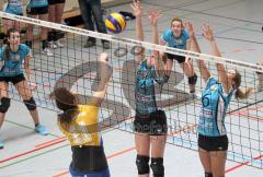 Volleyball Damen - ESV Ingolstadt - MTV Ingolstadt - links 11 Böhm wird erfolgreich geblockt von 14 Kopplin und 6 Schmidbauer