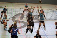 MTV Damen Volleyball - SV Germering - Carola Westendorf (10) links - Fr.Tönnies (4) - Fr.Guggenberger (12 Germering) - Foto: Jürgen Meyer