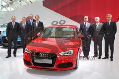 Audi AG - Hauptversammlung in Ingolstadt - Vorstandschaft Audi Ingolstadt, von links: Frank Dreves, Thomas Sigi, Ulf Berkenshagen, Axel Strotbek, Rupert Stadler, Michael Dick, Peter Schwarzenbauer