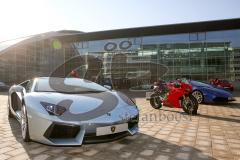 Audi - Jahrespressekonferenz 2015 - verschiedene Modelle auf der Audi Piazza, auch Lamborghini und Ducati